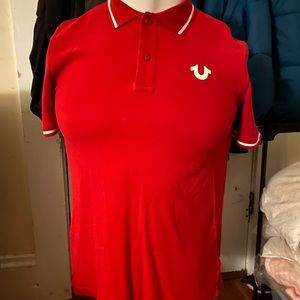 TRUE RELIGION POLO RED/WHITE SIZE MEDIUM